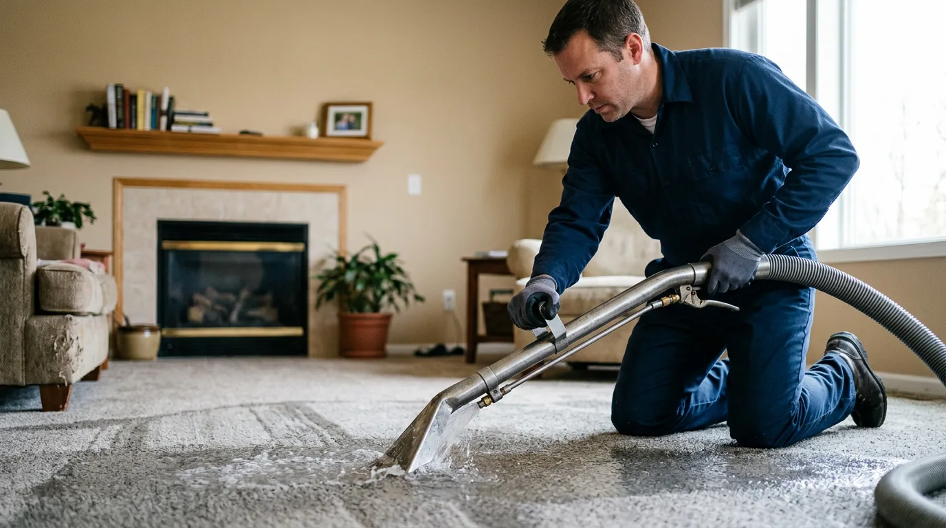 Water damage restoration technician working near Tewksbury, MA